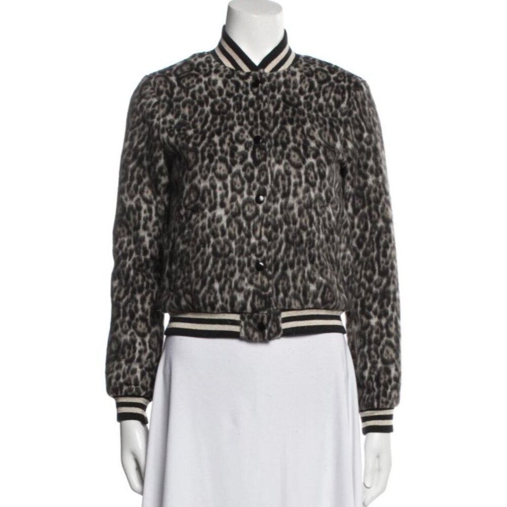 R13 Gray Leopard Wool Roadie Bomber Jacket $895, Size Small